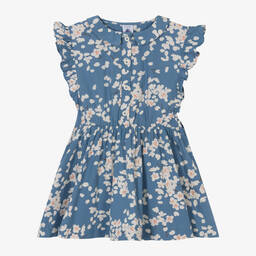 Petit Bateau-Girls Blue Organic Cotton Floral Dress | Childrensalon Outlet
