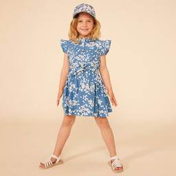 Petit Bateau-Girls Blue Organic Cotton Floral Dress | Childrensalon Outlet
