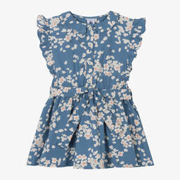 Petit Bateau-Girls Blue Organic Cotton Floral Dress | Childrensalon Outlet