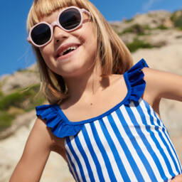 Petit Bateau-Girls Blue & White Stripe Swimsuit | Childrensalon Outlet