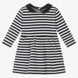 Petit Bateau-Girls Blue & White Striped Cotton Dress | Childrensalon Outlet