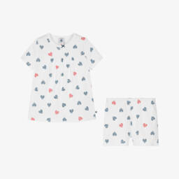 Petit Bateau-ملابس نوم كلاسيكية بيضاء للبنات مزينة بقلوب | Childrensalon Outlet