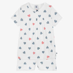 Petit Bateau-ملابس نوم كلاسيكية بيضاء للبنات مزينة بقلوب | Childrensalon Outlet