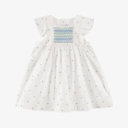 Petit Bateau-Girls Cotton Dress with Blue Spots | Childrensalon Outlet
