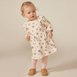 بتي باتو-فستان بطبعة ورود قطن عضوي لون عاجي | Childrensalon Outlet