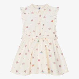 Petit Bateau-Girls Cream Heart Patterned Cotton Dress | Childrensalon Outlet