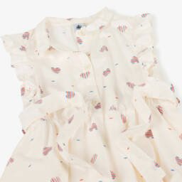 Petit Bateau-Girls Cream Heart Patterned Cotton Dress | Childrensalon Outlet