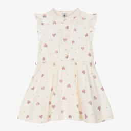 Petit Bateau-Girls Cream Heart Patterned Cotton Dress | Childrensalon Outlet