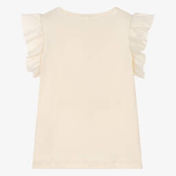 Petit Bateau-تيشيرت كريمي مزين بالكشكش للبنات | Childrensalon Outlet