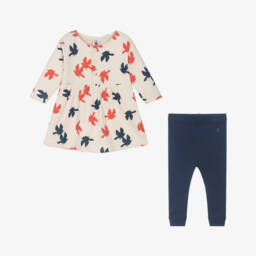 Petit Bateau-Girls Elegant Ivory & Blue Ensemble | Childrensalon Outlet