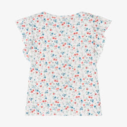 Petit Bateau-Футболка из белого хлопка с цветочным узором для девочек | Childrensalon Outlet