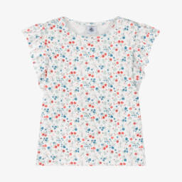 Petit Bateau-Футболка из белого хлопка с цветочным узором для девочек | Childrensalon Outlet