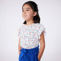 Petit Bateau-Футболка из белого хлопка с цветочным узором для девочек | Childrensalon Outlet