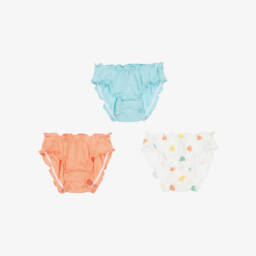 Petit Bateau-ثلاثية سراويل زرقاء وبرتقالية مزينة للبنات | Childrensalon Outlet