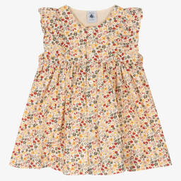 Petit Bateau-Girls Ivory Cotton Floral Dress | Childrensalon Outlet