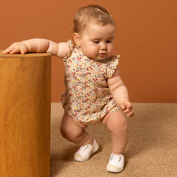 Petit Bateau-Girls Ivory Cotton Floral Shortie | Childrensalon Outlet