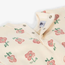 Petit Bateau-سويتشيرت بطبعة ورود قطن لون عاجي للبنات | Childrensalon Outlet