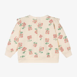 Petit Bateau-سويتشيرت بطبعة ورود قطن لون عاجي للبنات | Childrensalon Outlet