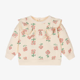 Petit Bateau-سويتشيرت بطبعة ورود قطن لون عاجي للبنات | Childrensalon Outlet