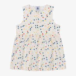 Petit Bateau-فستان أطفال بناتي قطن بوبلين لون عاجي | Childrensalon Outlet