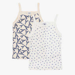 Petit Bateau-Girls Ivory Cotton Vest Tops Set | Childrensalon Outlet