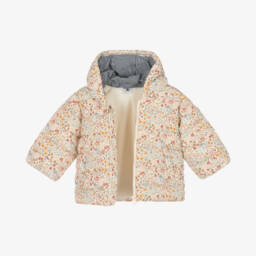 Petit Bateau-Girls Ivory Floral Hooded Coat | Childrensalon Outlet