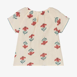 Petit Bateau-Кремовая блузка из органического хлопка с цветами | Childrensalon Outlet