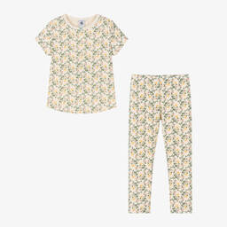 Petit Bateau-Girls Ivory Floral Organic Cotton Pyjamas | Childrensalon Outlet