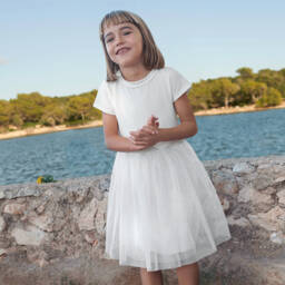Petit Bateau-Girls Ivory & Gold Sparkle Tulle Gown | Childrensalon Outlet