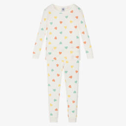 Petit Bateau-طقم نوم عاجي للبنات مزين بقلوب | Childrensalon Outlet