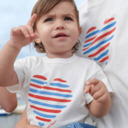 Petit Bateau-تيشيرت عاجي للبنات بتصميم قلب | Childrensalon Outlet