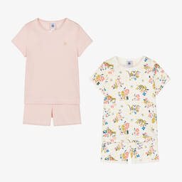 Petit Bateau-Girls Ivory & Pink Cotton Pyjamas (2 Pack) | Childrensalon Outlet