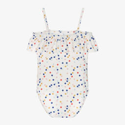 Petit Bateau-Girls Ivory Polka Dot Ruffle Swimsuit | Childrensalon Outlet