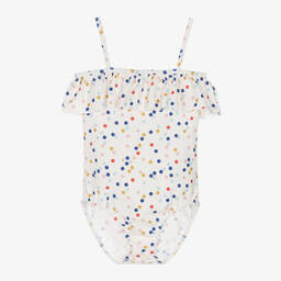 Petit Bateau-Girls Ivory Polka Dot Ruffle Swimsuit | Childrensalon Outlet