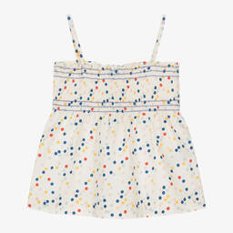 Petit Bateau-Girls Ivory Ruched Cotton Blouse | Childrensalon Outlet