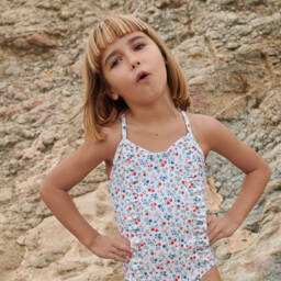 Petit Bateau-Girls Ivory Ruffled Floral Swimwear | Childrensalon Outlet