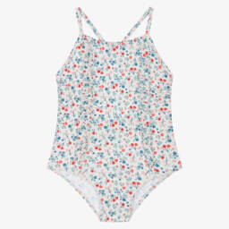 Petit Bateau-Girls Ivory Ruffled Floral Swimwear | Childrensalon Outlet