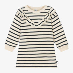 Petit Bateau-Girls Ivory Stripe Ruffle Dress | Childrensalon Outlet