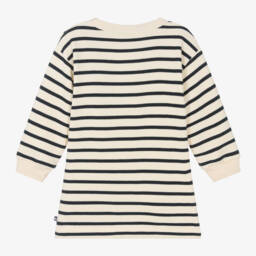 Petit Bateau-Girls Ivory Stripe Ruffle Dress | Childrensalon Outlet