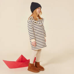 Petit Bateau-Girls Ivory Stripe Ruffle Dress | Childrensalon Outlet