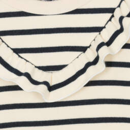 Petit Bateau-Girls Ivory Stripe Ruffle Dress | Childrensalon Outlet