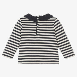 Petit Bateau-Girls Navy Blue Cotton Striped Top | Childrensalon Outlet