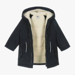 Petit Bateau-Girls Navy Hooded Parka Coat | Childrensalon Outlet