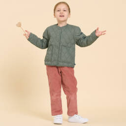 Petit Bateau-Girls Olive Quilted Coat | Childrensalon Outlet