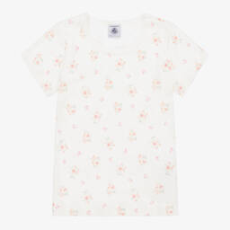 Petit Bateau-Розовая и белая футболка из органического хлопка для девочек (2шт.) | Childrensalon Outlet