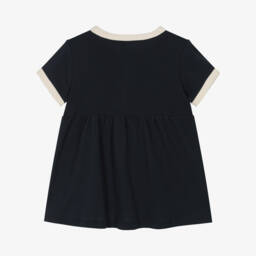 Petit Bateau-Girls Organic Navy Cotton Frock | Childrensalon Outlet