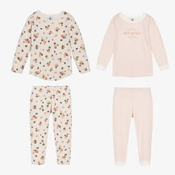 Petit Bateau-بيجاما قطن لون زهري وبيج للبنات (عدد 2) | Childrensalon Outlet