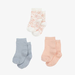 بتي باتو-جوارب أطفال بناتي قطن لون زهري وأزرق (عدد 3) | Childrensalon Outlet