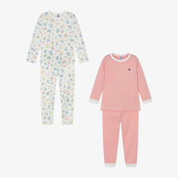 Petit Bateau-Girls Pink & Ivory Cotton Pyjamas (2 Pack) | Childrensalon Outlet
