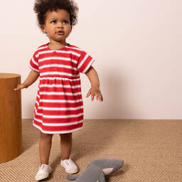 Petit Bateau-Красное хлопковое платье в белую полоску | Childrensalon Outlet